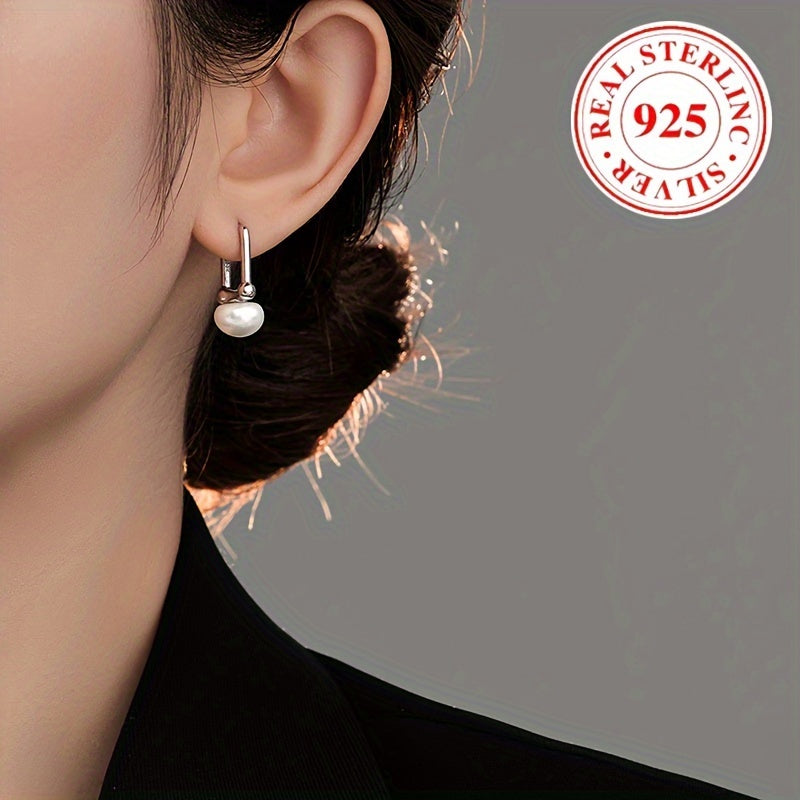 Exquisite 925 Sterling Silver Freshwater Pearl Hoop Earrings - Elegant Luxury