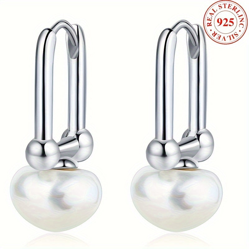 Exquisite 925 Sterling Silver Freshwater Pearl Hoop Earrings - Elegant Luxury